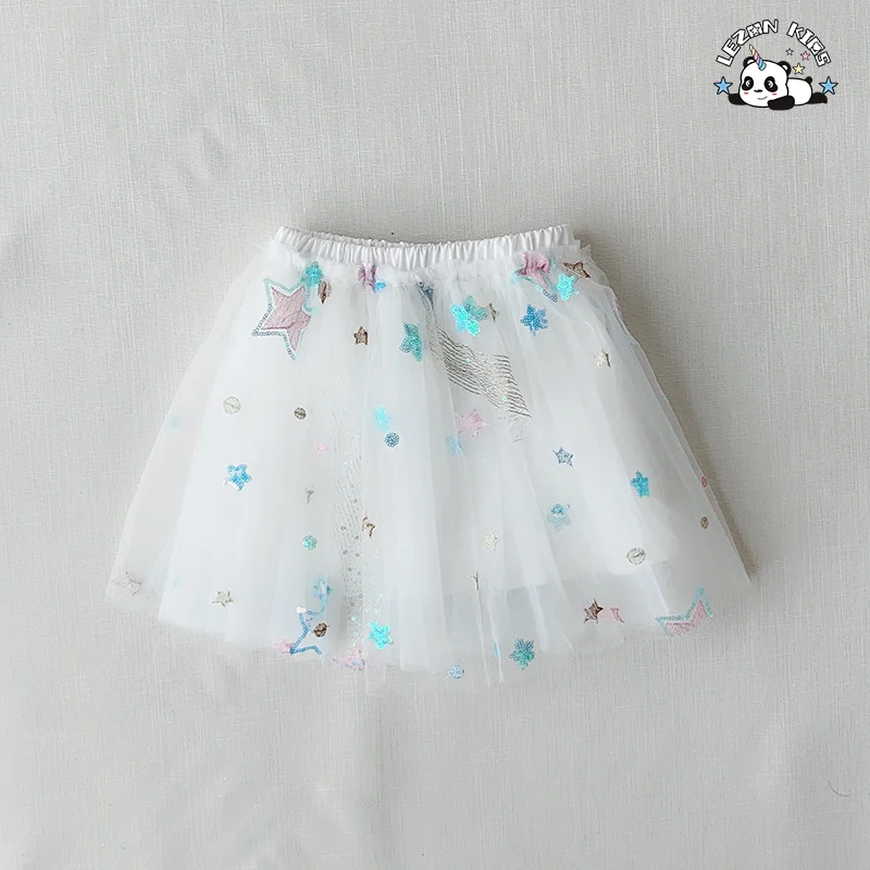 LEZONKIDS - Customizable Mesh Star Print Girls Dress Sweet Style Breathable Feature Bow Decoration Children's Skirt
